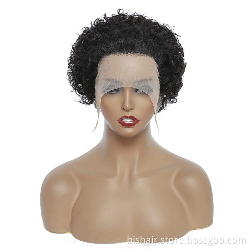 Short curly hair lace wig Pixie Cut suitable for women Brazilian real human hair 150% high-density non-glue pre-pulled front wig